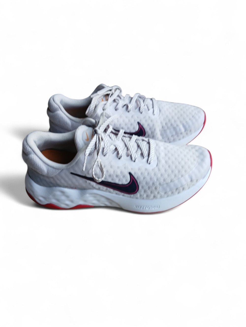Nike Women's Size 9 Light Gray Running Sneakers with Pink and Navy Swoosh - Picture 5 of 9